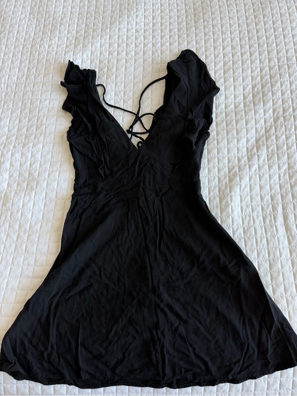 Zara Black V-Neck Ruffle Mini Dress